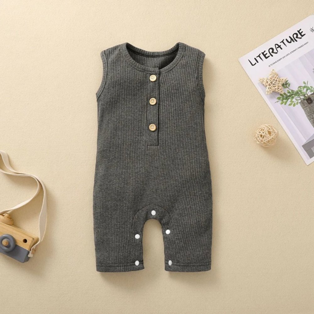 Sleeveless Gray Ribbed Onesie